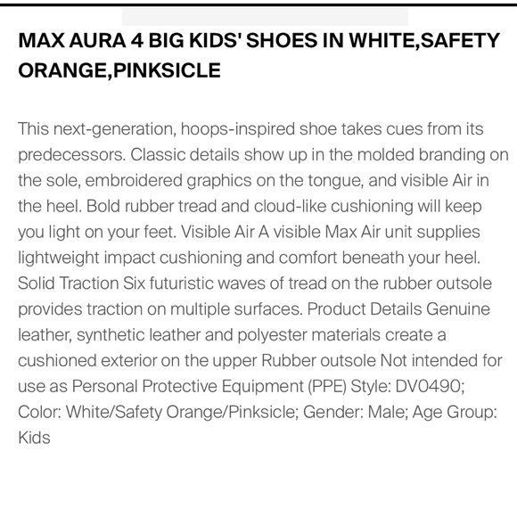JORDAN Max Aura 4 Big Kids' Shoes In White,safety orange,pinksicle,(GS Sz.5Y) - Picture 4 of 10